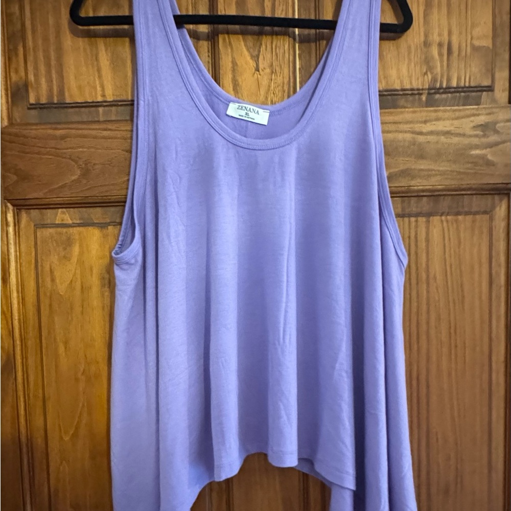 Women’s XL ZENANA Lavender shark bite oversized tank top. NWOT